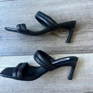 Caverley Anthropology Braided Leather Strappy Heels Party Office Shoes Black